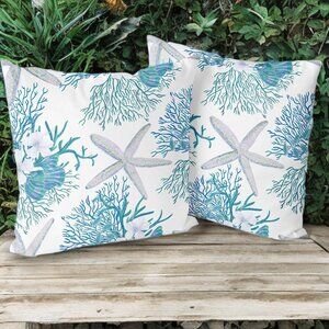 Beach Pillow Covers Soft Cases Set 18" Cottage Decor Coastal Nautical Decoration